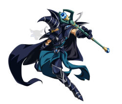 Rule 34 | 1boy, black cape, black gloves, black hat, blonde hair, blue eyes, cape, closed mouth, duel monster, expressionless, floating, full body, gauntlets, gem, gloves, hat, holding, holding staff, male focus, mixed-language commentary, muscular, phantomstudio-tommy, simple background, solo, sorcerer of dark magic, staff, white background, wizard hat, yu-gi-oh!