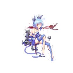 Rule 34 | 1girl, ahoge, american flag, animal ears, atlanta (warship girls r), bell, blue hair, blue skirt, blue thighhighs, breasts, broken, cannon, cat tail, collar, damaged, depth charge, fake animal ears, flag print, full body, garter straps, haluka (aixioo), holding, holding weapon, jacket, jacket off shoulders, long sleeves, machinery, neck bell, off shoulder, official art, one eye closed, parted lips, pleated skirt, remodel (warship girls r), scarf, short hair, skirt, small breasts, smoke, solo, strapless, tail, thighhighs, torn clothes, transparent background, tube top, turret, warship girls r, weapon, yellow eyes