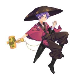 Rule 34 | &gt;:), 1boy, bowl, bowl hat, commentary request, genderswap, genderswap (ftm), hat, japanese clothes, looking at viewer, male focus, mallet, miracle mallet, needle, ori (yellow duckling), purple hair, red eyes, smile, solo, sukuna shinmyoumaru, tasuki, touhou, v-shaped eyebrows