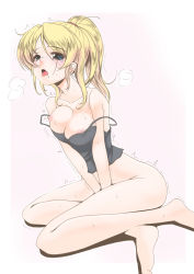 Rule 34 | 10s, 1girl, ayase eli, between legs, blonde hair, blue eyes, blush, breasts, female masturbation, frapowa, hair tie, half-closed eyes, hand between legs, heavy breathing, large breasts, love live!, love live! school idol project, masturbation, nipples, open mouth, ponytail, sitting, solo, strap slip, tears, tongue, tongue out, trembling