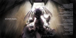 Rule 34 | 1girl, album cover, alternate costume, cover, dress, english text, female focus, fingernails, from behind, long fingernails, mystia lorelei, solo, stairs, touhou, wi-z garage, wings