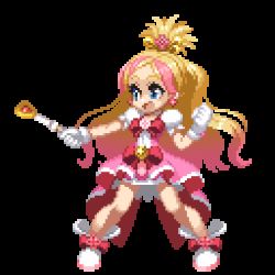Rule 34 | 1girl, animated, animated gif, blinking, blonde hair, bow, cure flora, dress, earrings, full body, gloves, go! princess precure, haruno haruka, jewelry, legs apart, long hair, lowres, magical girl, multicolored hair, open mouth, parted bangs, pink hair, pixel art, precure, ribbon, solo, standing, tagme, takoyaki neko-san, transparent background, very long hair, waist bow