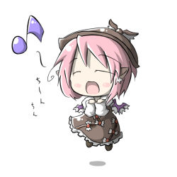 Rule 34 | 1girl, aoblue, blush stickers, chibi, female focus, floating, hat, musical note, mystia lorelei, pink hair, solo, touhou, wings
