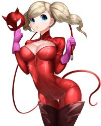 Rule 34 | 10s, 1girl, arched back, bad id, bad pixiv id, blonde hair, blue eyes, boruhis, breasts, cleavage cutout, clothing cutout, cowboy shot, hair ornament, hairclip, highres, large breasts, long hair, looking at viewer, open mouth, persona, persona 5, solo, swept bangs, takamaki anne, twintails, wavy hair, whip