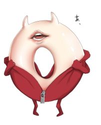 Rule 34 | abyssal ship, boushi-ya, enemy lifebuoy (kancolle), full body, horns, kantai collection, lips, no humans, open mouth, round teeth, simple background, solo, teeth, translation request, what, white background, zipper