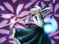 Rule 34 | 1girl, female focus, hitodama, jerry, katana, konpaku youmu, konpaku youmu (ghost), solo, sword, touhou, weapon