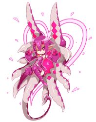 Rule 34 | 1girl, blush stickers, choker, desco (disgaea), disgaea, disgaea rpg, full body, gloves, hair between eyes, heart, heart-shaped pupils, highres, horns, monster girl, non-web source, one eye closed, pink eyes, pink hair, pink theme, pointy ears, short hair, solo, symbol-shaped pupils, tail, thighhighs, tongue, tongue out, transparent background