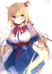 Rule 34 | 1girl, akai haato, akai haato (1st costume), aqua eyes, arms behind back, bad id, bad pixiv id, belt, blonde hair, blue skirt, blush, breasts, closed mouth, hair between eyes, hair ribbon, high-waist skirt, high belt, highres, hololive, large breasts, long hair, looking at viewer, low twintails, miniskirt, neck ribbon, nekopote, red belt, red ribbon, ribbon, shirt, short sleeves, skirt, smile, solo, twintails, two-tone shirt, very long hair, virtual youtuber, white shirt