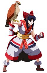 Rule 34 | 1girl, ainu clothes, blue eyes, blue hair, breasts, fighting stance, fingerless gloves, gloves, hair ribbon, highres, long hair, mamahaha, nakoruru, pants, pixel art, ribbon, samurai spirits, small breasts, snk, the king of fighters, weapon