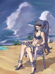 Rule 34 | 1girl, absurdres, ball gag, bdsm, beach, beach chair, black hair, blindfold, blush, bondage, bound, braid, breasts, cuffs, full body, gag, green eyes, hair ribbon, highres, long hair, looking at another, medium breasts, multiple girls, neptune (series), nero augustus, noire (neptunia), outdoors, pussy juice, restrained, ribbon, saliva, sex toy, shackles, shin jigen game neptune vii, sitting, sweat, twin braids, twintails, very long hair, vibrator