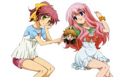 Rule 34 | 2girls, baka to test to shoukanjuu, blush, himeji mizuki, legs, long hair, multiple girls, pink hair, shimada minami, skirt, smile