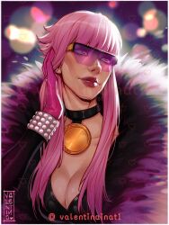 Rule 34 | breasts, cleavage, coat, gloves, goggles, heart, highres, large breasts, lips, long hair, long sleeves, manon legrand, official alternate costume, pink eyes, pink hair, street fighter, street fighter 6, valentina tavolilla