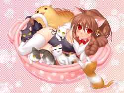 Rule 34 | 1girl, animal ears, animal hands, cat, cat ears, cat tail, doruji, elbow gloves, gloves, highres, kittysuit, lennon, little busters!, natsume rin, nontraditional playboy bunny, paw gloves, solo, tail, thighhighs, zen, zettai ryouiki