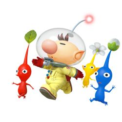 Rule 34 | absurdres, alien, black background, blue pikmin, captain olimar, flower, helmet, highres, nintendo, no humans, official art, olimar, pikmin (series), pointy ears, red pikmin, simple background, spacesuit, super smash bros., yellow pikmin