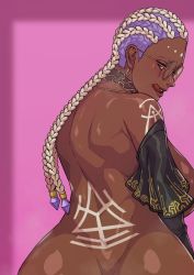 Rule 34 | 1girl, absurdres, artist request, ass, back tattoo, breasts, dark-skinned female, dark skin, dolores (kof), glasses, highres, long hair, solo, tattoo, the king of fighters, tongue, tongue out, tramp stamp