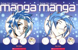 Rule 34 | 1boy, aqua eyes, artist name, bad id, bad twitter id, blue-haired boy (how to draw manga), blue background, blue hair, blue theme, blush, closed mouth, cover, cover page, derivative work, english text, forehead, hair intakes, hair tie, happy, how to draw manga, how to draw manga redraw challenge (meme), juby, katy coope, light blush, looking at viewer, male focus, medium hair, meme, multiple views, nose blush, ponytail, portrait, reference work, short hair, sidelocks, sketch, smile, traditional media