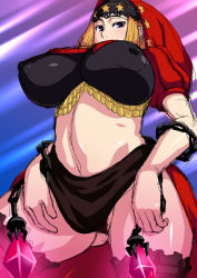 Rule 34 | 1girl, breasts, chain, chest forward, huge breasts, impossible clothes, impossible shirt, midriff, odin sphere, shirt, solo, tetrodotoxin, thighhighs, velvet (odin sphere)