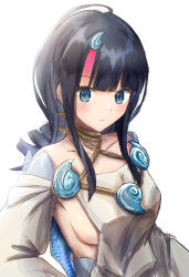 Rule 34 | 1girl, absurdres, artist request, bare shoulders, black hair, blue eyes, blue ribbon, blush, breasts, closed mouth, collarbone, dress, fate/grand order, fate/requiem, fate (series), highres, jewelry, large breasts, long sleeves, looking at viewer, magatama, magatama hair ornament, medium breasts, medium hair, multicolored hair, necklace, pelvic curtain, pink hair, puffy long sleeves, puffy sleeves, ribbon, seigaiha, short dress, sideboob, sideless outfit, solo, streaked hair, two-sided fabric, two-sided skirt, utsumi erice, white dress