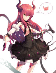 Rule 34 | 10s, 1girl, absurdres, breasts, curled horns, detached sleeves, dragon girl, dragon horns, dragon tail, elizabeth bathory (fate), elizabeth bathory (fate), fate/extra, fate/extra ccc, fate (series), green eyes, highres, horns, light smile, long hair, looking at viewer, microphone, microphone stand, pink hair, pointy ears, slit pupils, small breasts, solo, speech bubble, sugar (dndi888), tail