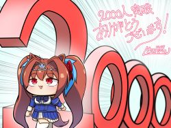 Rule 34 | 1girl, absurdres, animal ears, brown hair, chibi, commentary request, daiwa scarlet (umamusume), emphasis lines, epaulettes, fang, hair intakes, haizen (8izn), highres, horse ears, horse girl, horse tail, long hair, long sleeves, partial commentary, red eyes, solo, tail, tiara, translation request, twintails, umamusume, very long hair
