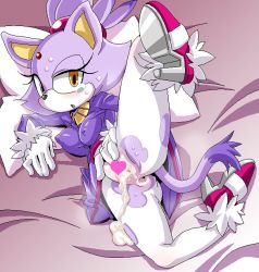 Rule 34 | aftersex, anus, bad id, bed, blaze the cat, censored, covered erect nipples, cum, furry, pillow, sega, sonic (series), tagme, tail, tamagoroo, torn clothes, yellow eyes