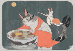 Rule 34 | animal, animal focus, cat, extra tails, fantasy, fine art parody, hiro314, multiple tails, nihonga, no humans, original, parody, tail, traditional youkai, two tails, ukiyo-e