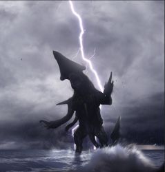Rule 34 | bioluminescence, bird, concept art, epic, giant, giant monster, glowing, kaijuu, knifehead, legendary pictures, lightning, middle finger, monster, ocean, official art, pacific rim, rain, realistic, sea monster
