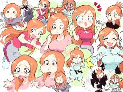 1girl aetherion bleach bleach:_sennen_kessen-hen breasts chibi cleavage cleavage_cutout clothing_cutout crying dougi highres inoue_orihime karakura_high_school_uniform large_breasts long_hair orange_hair shihakusho