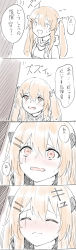 Rule 34 | 1girl, 4koma, @ @, absurdres, blush, brown hair, closed mouth, comic, embarrassed, closed eyes, girls&#039; frontline, highres, long hair, open mouth, scar, scar across eye, scar on face, shinoe nun, simple background, speech bubble, thought bubble, translated, twintails, ump9 (girls&#039; frontline), white background