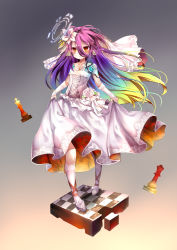 Rule 34 | 1girl, absurdres, android, chessboard, dress, flower, hair flower, hair ornament, high heels, highres, multicolored eyes, multicolored hair, no game no life, schwi dola, shuvi (no game no life), solo