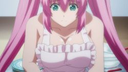 Rule 34 | 10s, 1girl, animated, animated gif, bouncing breasts, breasts, green eyes, hagure yuusha no estetica, large breasts, no bra, ousawa miu, pink hair, solo, twintails