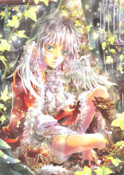 Rule 34 | 1boy, absurdres, bad id, bad pixiv id, birdcage, boots, cage, crown, green eyes, highres, ivy, jewelry, leaf, male focus, nature, necklace, original, plant, solo, suzuneko-rin, traditional media, white hair, wings