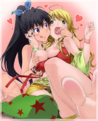 Rule 34 | 2girls, :q, bad id, bad pixiv id, barefoot, black hair, blonde hair, bracelet, breasts, feet, finger in another&#039;s mouth, foot focus, foreshortening, ganaha hibiki, hoshii miki, idolmaster, idolmaster (classic), jewelry, large breasts, legs, licking lips, multiple girls, nail polish, nervous, nipples, open mouth, palms, sashisu, soles, spread toes, thighs, toe scrunch, toenail polish, toenails, toes, tongue, tongue out, yuri