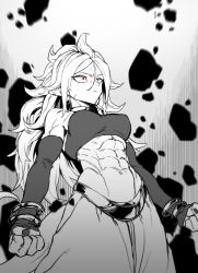 Rule 34 | abs, absurdres, android 21, angry, arabian clothes, black nails, bracelet, breasts, dragon ball, dragon ball fighterz, dragonball z, floating rock, highres, jewelry, majin android 21, medium breasts, muscular, muscular female, nail polish, navel, pointy ears, red eyes, serious, spiked hair, tail, veins, zequung, zquung