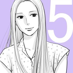 Rule 34 | 1girl, fukahori yurika, grey background, greyscale with colored background, highres, kodama yuki, long hair, looking to the side, monochrome, official art, purple background, sakamichi no apollon, smile, solo, upper body