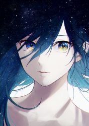 Rule 34 | bad id, bad twitter id, black hair, closed mouth, commentary request, hair between eyes, highres, kazari tayu, long hair, looking at viewer, original, portrait, sky, solo, star (sky), star (symbol), starry sky, yellow eyes