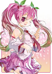 Rule 34 | 1girl, alternate hair color, bad id, bad pixiv id, cherry, cherry blossoms, cusui, detached sleeves, food, fruit, hatsune miku, long hair, name connection, necktie, object namesake, one eye closed, open mouth, petals, pink eyes, pink hair, sakura miku, smile, solo, twintails, very long hair, vocaloid, wink