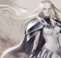 Rule 34 | 1girl, armor, bad id, bad pixiv id, blonde hair, breasts, claymore (series), claymore (sword), covered erect nipples, ikeda masateru, lips, long hair, small breasts, solo, sword, teresa, weapon, white eyes
