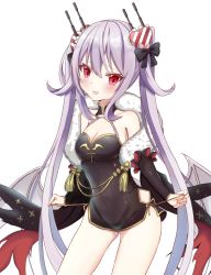 Rule 34 | 1girl, :d, azur lane, bad id, bad pixiv id, bare shoulders, black bow, black dress, black sleeves, blush, bow, breasts, charite, cleavage, collarbone, commentary request, covered navel, detached sleeves, dress, fang, fur trim, hair between eyes, hair bow, hair ornament, heart, heart hair ornament, highres, impossible clothes, impossible dress, long hair, long sleeves, looking at viewer, open mouth, purple hair, red eyes, short dress, simple background, sleeveless, sleeveless dress, small breasts, smile, solo, twintails, untying, vampire (azur lane), vampire (the breath of spring) (azur lane), very long hair, white background