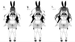 Rule 34 | apron, breasts, character sheet, cleavage, curvy, dark skin, expressionless, highres, large breasts, maid, maid apron, maid headdress, nemu (nora), ponytail, shoes, thighhighs, thong, twintails