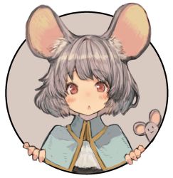 Rule 34 | 1girl, animal ear fluff, animal ears, blue capelet, blush, capelet, commentary request, grey hair, kemomin nosuke, looking at viewer, mouse (animal), mouse ears, nazrin, one-hour drawing challenge, red eyes, short hair, solo, touhou, upper body