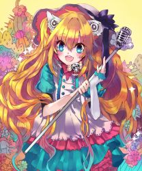 Rule 34 | + +, 1girl, animal ears, bad id, bad pixiv id, blonde hair, blue eyes, dress, flower, frills, hat, long hair, looking at viewer, microphone, microphone stand, open mouth, potcherry, seeu, smile, solo, sparkle, very long hair, vintage microphone, vocaloid