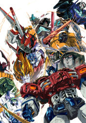 Rule 34 | 6+boys, autobot, beast wars, beast wars ii, blue eyes, commentary, decepticon, english commentary, fighting, frenzy (transformers), grimlock, highres, lio convoy, looking down, looking up, marble-v, mecha, megatron, multiple boys, no humans, optimus prime, ratbat (transformers), red eyes, robot, soundwave (transformers), star saber (transformers), straxus, the transformers (idw), tranformers: the war within, transformers, transformers car robots, transformers prime, transformers shattered glass, transformers victory, vehicon, visor, white background, yellow eyes