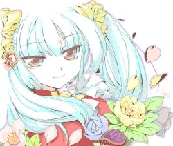Rule 34 | 1girl, blue hair, flower, hage, long hair, oekaki, simple background, smile, solo, white background