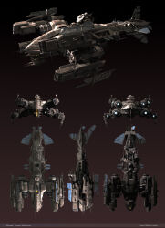 Rule 34 | 3d, absurdres, artist name, battlecruiser (eve online), brown background, brown theme, cannon, commentary, concept art, dark background, dlamont, eve online, glowing, gradient background, highres, machinery, military vehicle, minmatar republic (eve online), multiple views, no humans, original, radar, radio antenna, realistic, science fiction, solar panel, spacecraft, thrusters, turret, vehicle focus