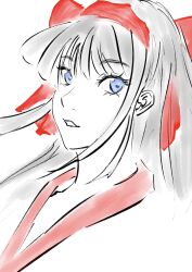 Rule 34 | 1girl, ainu clothes, blue eyes, grey hair, hair ribbon, highres, looking at viewer, nakoruru, parted lips, ribbon, samurai spirits, smile, snk, solo, the king of fighters, traditional media