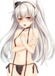 Rule 34 | 10s, 1girl, amatsukaze (kancolle), black panties, breasts, brown eyes, garter straps, kantai collection, keita (tundereyuina), long hair, looking at viewer, open mouth, panties, silver hair, small breasts, solo, twintails, two side up, underwear