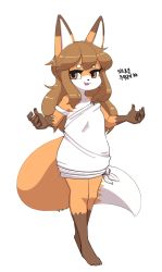 Rule 34 | 1girl, animal ears, bare shoulders, brown eyes, brown hair, collarbone, fox ears, fox girl, fox tail, full body, furry, furry female, highres, jupiter europe, long hair, looking at viewer, original, parted lips, sidelocks, simple background, solo, tail, tank top, white background