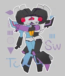 Rule 34 | 2boys, absurdres, bishounen, cheek-to-cheek, decepticon, en (envelus tf), glowing, glowing eyes, hands on another&#039;s shoulders, heads together, highres, hug, looking at viewer, machinery, mecha, multiple boys, no humans, one eye closed, red eyes, robot, science fiction, simple background, skywarp, smile, thundercracker, tongue, tongue out, transformers, yaoi