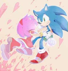 Rule 34 | 1boy, 1girl, amy rose, animal nose, boots, crying, dress, flower, furry, furry female, furry male, furry with furry, gloves, green eyes, grin, hairband, heart, hetero, holding, holding flower, nervous smile, red dress, red footwear, rose, shoes, smile, sneakers, sonic (series), sonic the hedgehog, tears, tondamanuke, white flower, white gloves, white rose